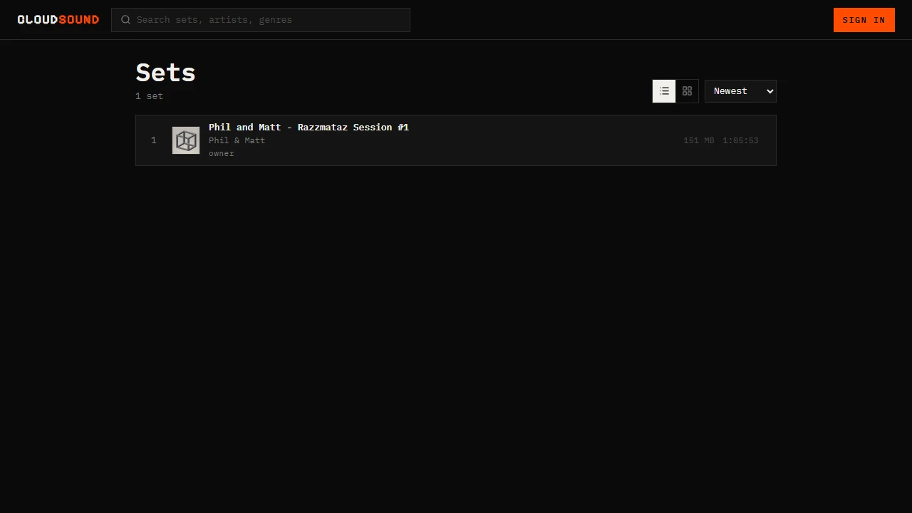 CloudSound public set library with search, layout, and sorting controls