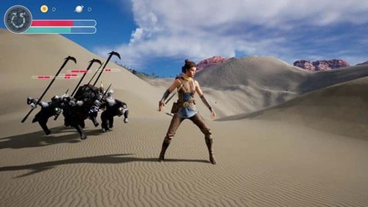 Desert combat scene from the Unreal Engine 5 Ultimate Game Developer course